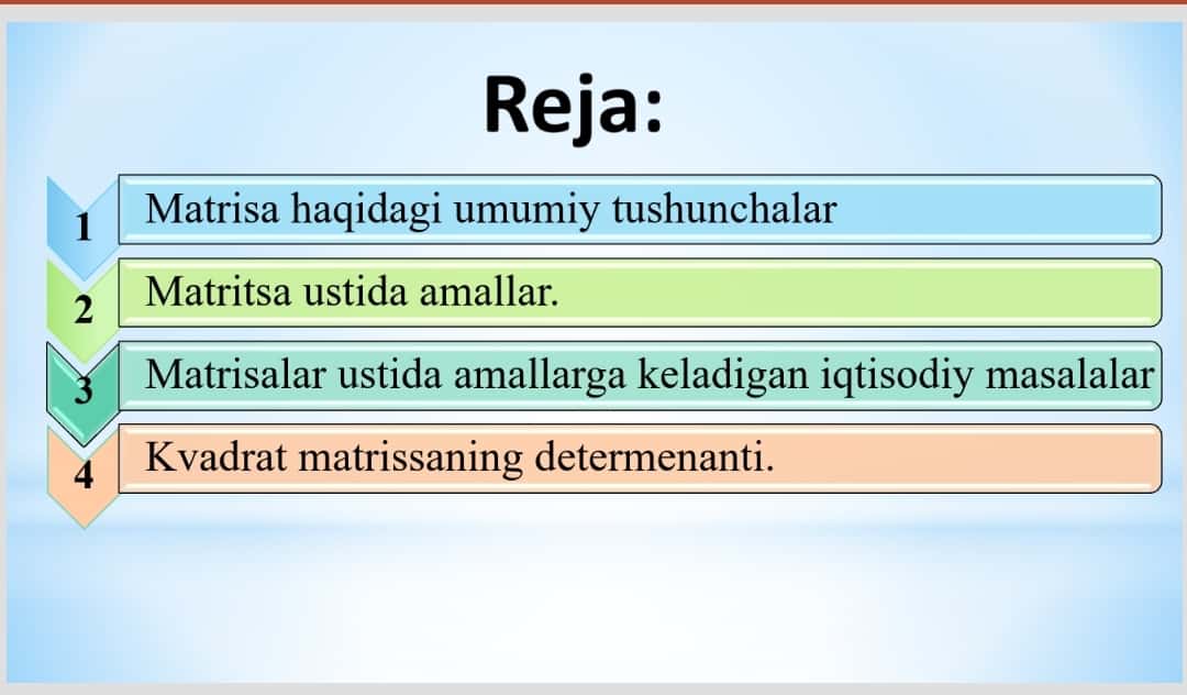 MATRITSALAR VA ULAR USTIDA AMALLAR. KVADRAT MATRITSANING DETERMENANTI