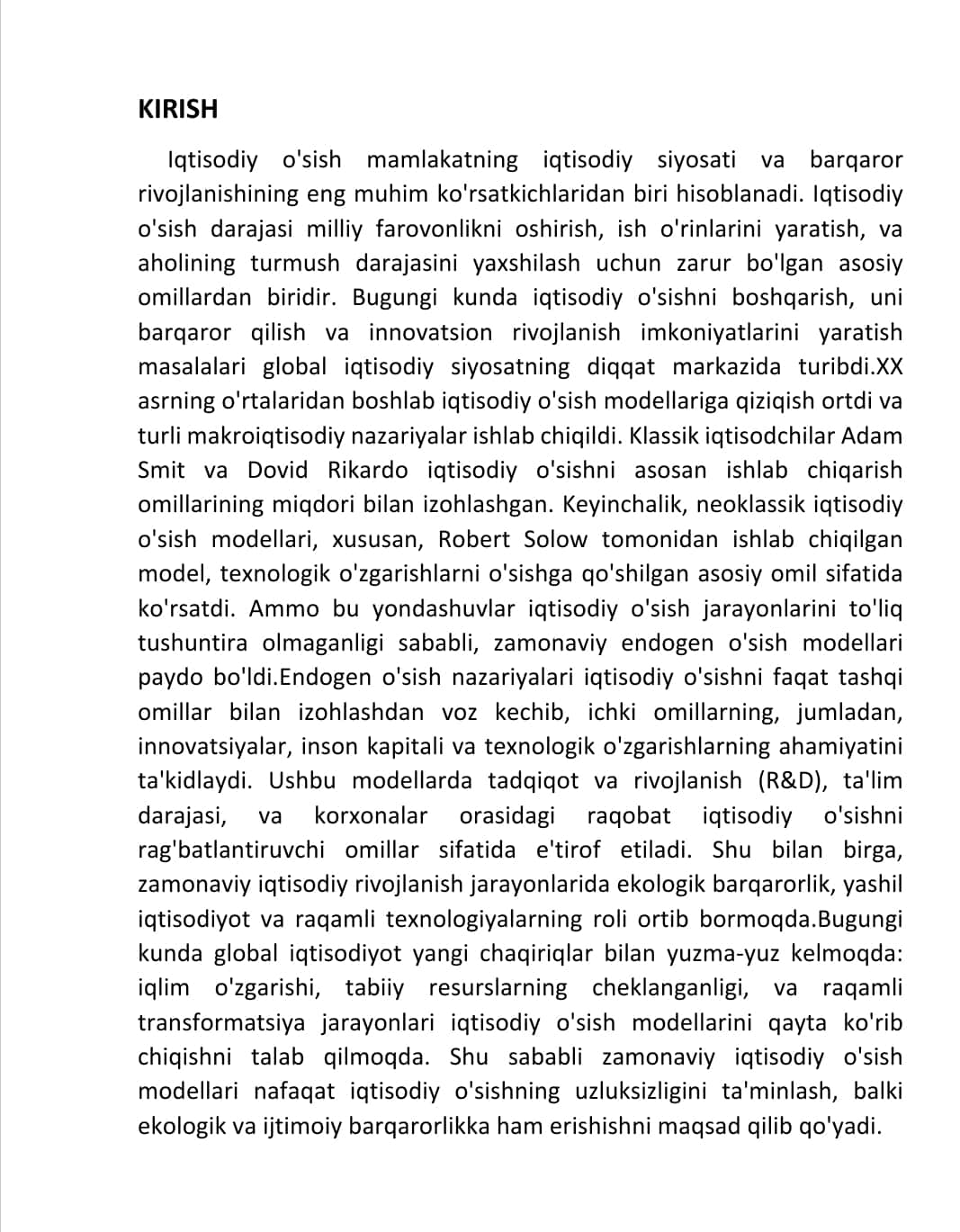 Zamonaviy iqtisodiy o’sish modellari.