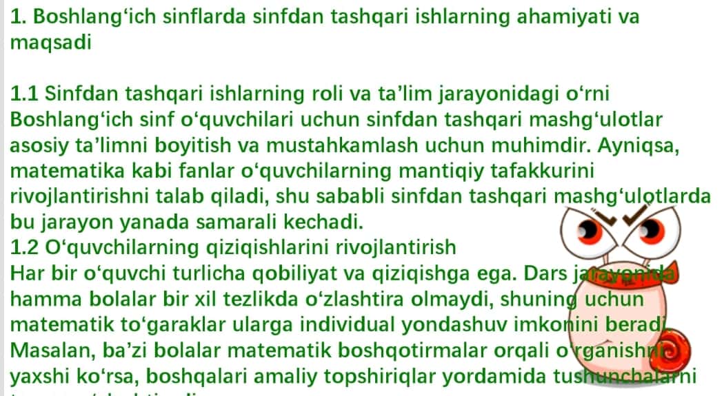Matematik toʼgarakni oʼtkazish metodikasi.Boshlangʻich sinflarda sinfdan tashqari ishlning xususiyati.