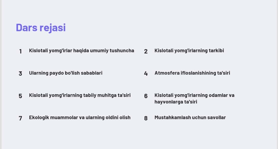 Kislotali yomg'irlar  Fan: Kimyo, 7-sinf