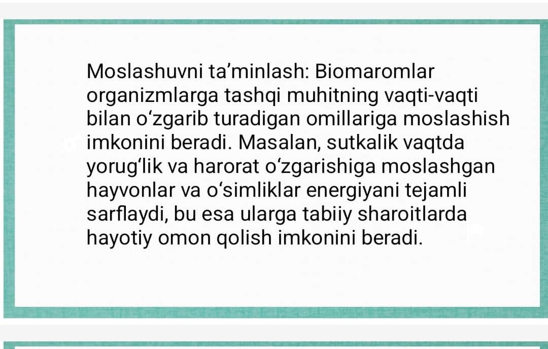 Biomaromlar va tirik organizmlarning hayot shakllari