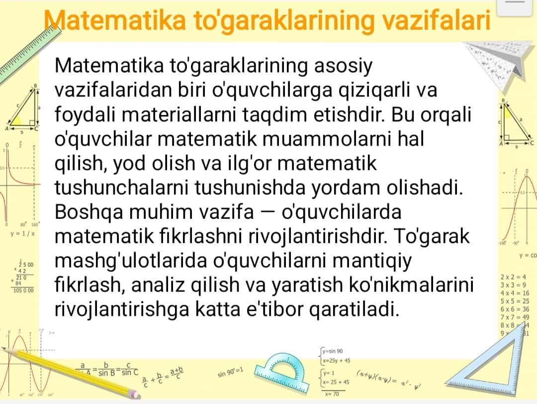 “Matematika to’garak mashg’ulotlarini tashkil etish” mavzusida taqdimoti