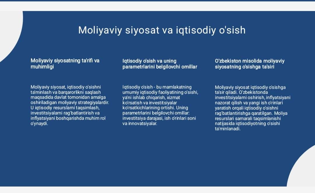 Moliya tizimi va moliyaviy siyosat