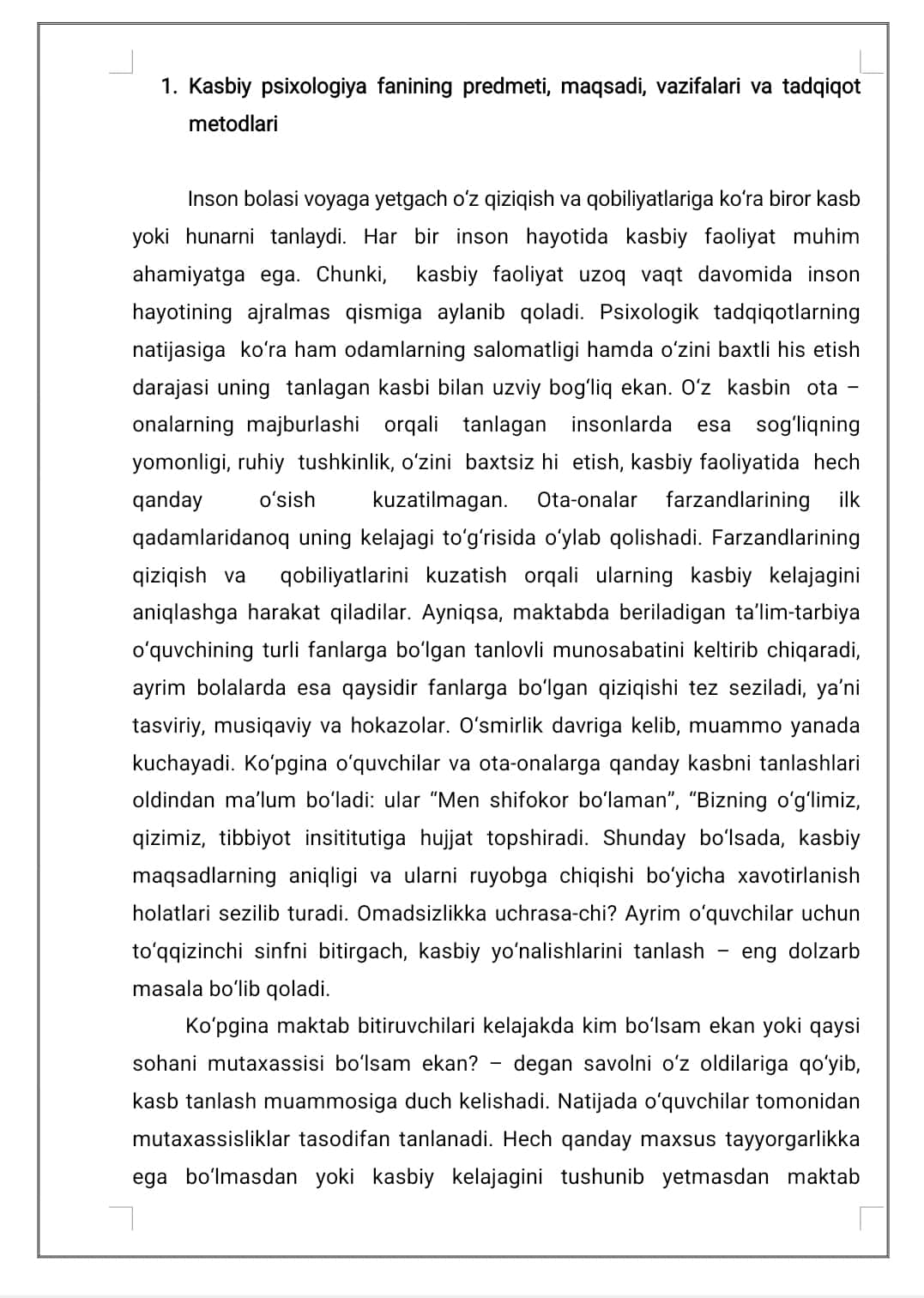 KASBIY PSIXOLOGIYA FANIGA KIRISh. FANNING PREDMETI, MAQSADI, VAZIFALARI