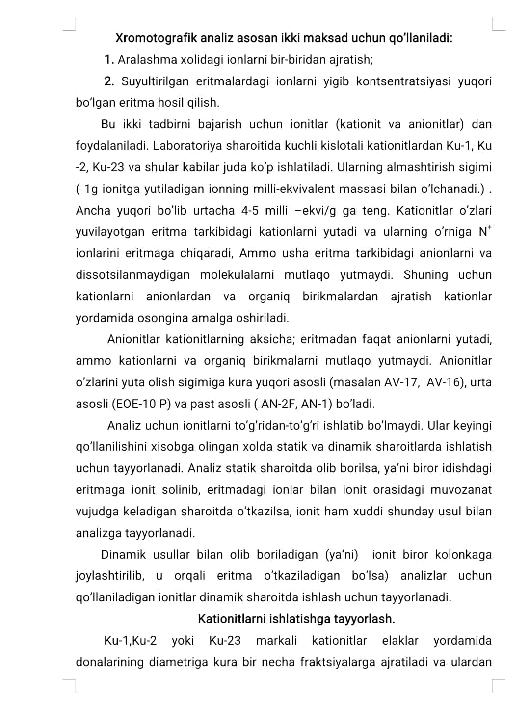 Xromatografik va elektrometrik analiz usullari
