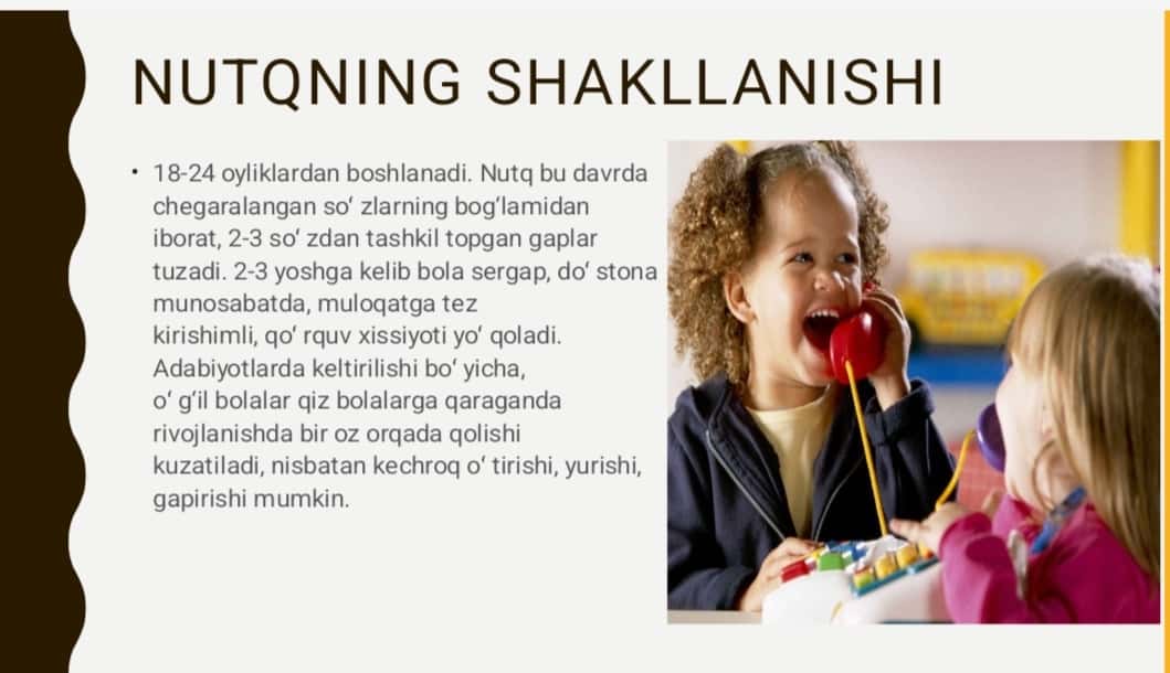 Bolalarning asab-ruhiy rivojlanishi. Statika, motorikaning rivojlanish bosqichlari. Nutq, emotsiya va muloqat shakllarining rivojlanishi. Asab tizimi kasalliklari