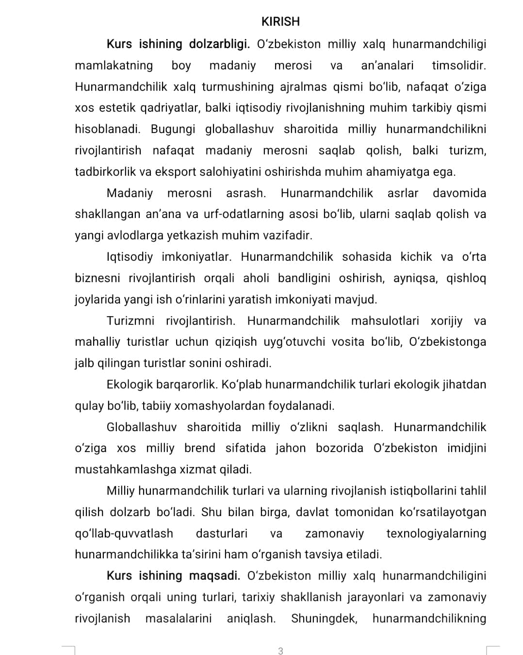 O’ZBEKISTONDA XALQ HUNARMANCHILIGINING TARAQQIYOTI VA O’RNI