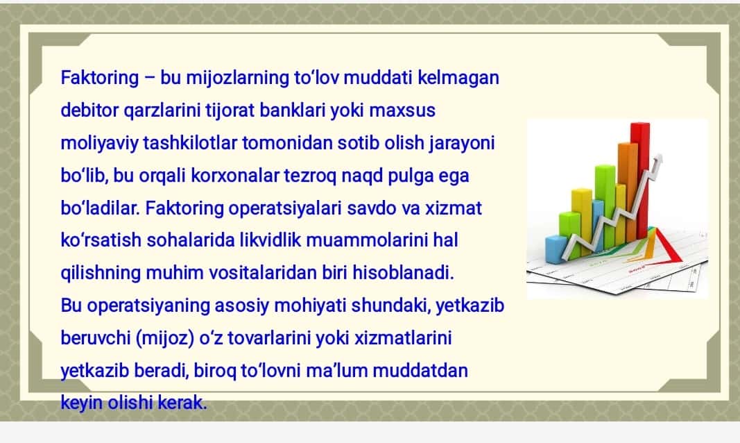 Tijorat banklarining faktoring operatsiyalari va ularni turlari