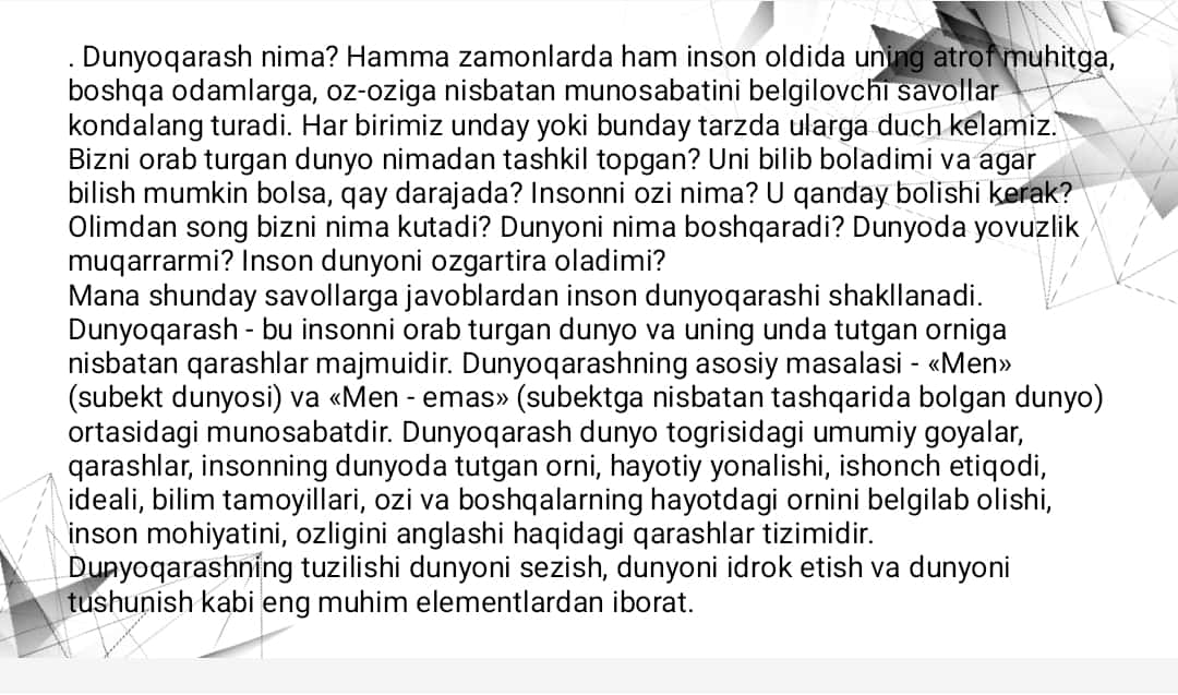 Dunyoqarash va uning turlari