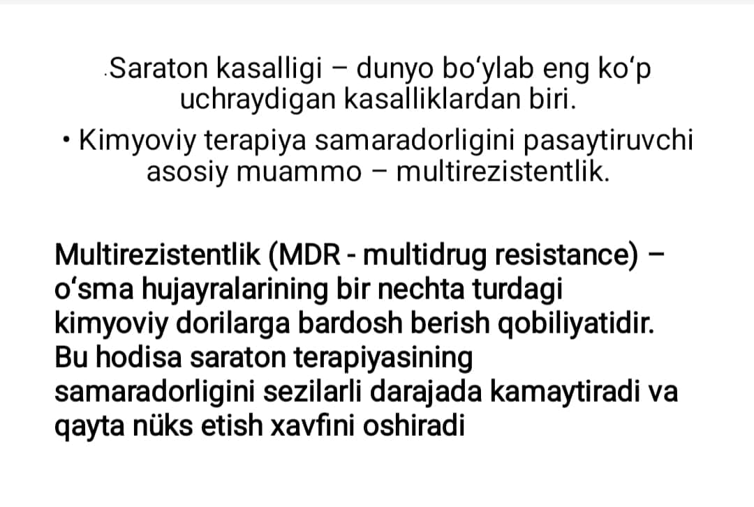 O'sma hujayralarining kimyoviy dori vositalariga multirezistentligi