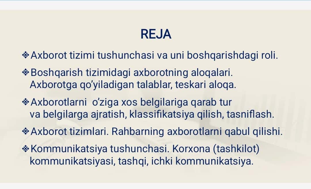 BOSHQARISHDA AXBOROT VA KOMMUNIKATSIYA