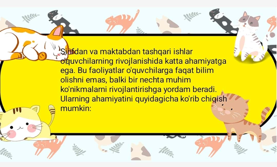 Sinfdan va maktabdan tashqari ishlarni tashkil etish