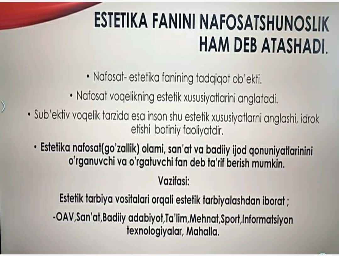 Mavzu: Estetika falsafasi va  pedagogika mutanosibligi