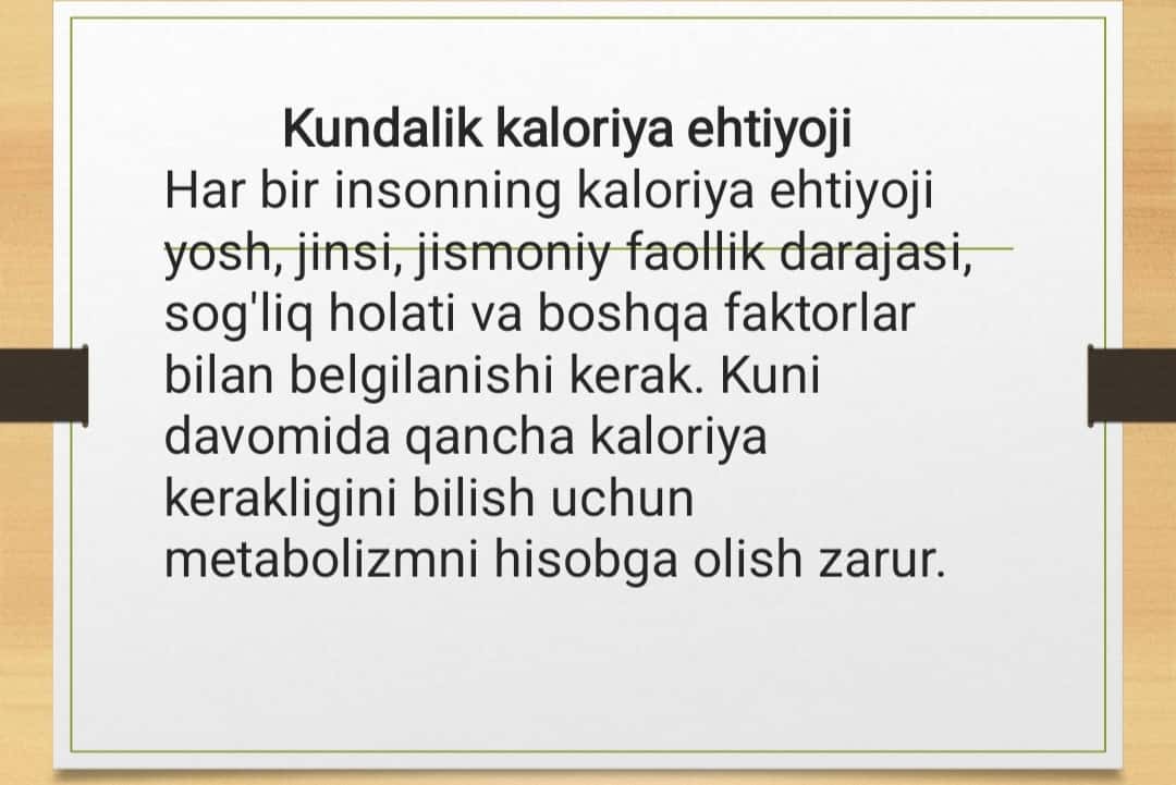 Shaxsiy ovqatlanish adekvatligini tekshirish va baholash.