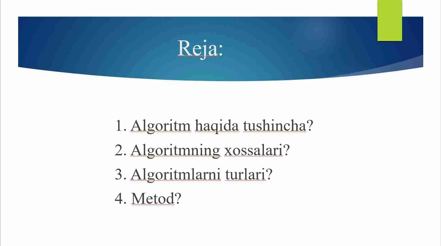 Algoritmlar va ular bilan ishlash 2