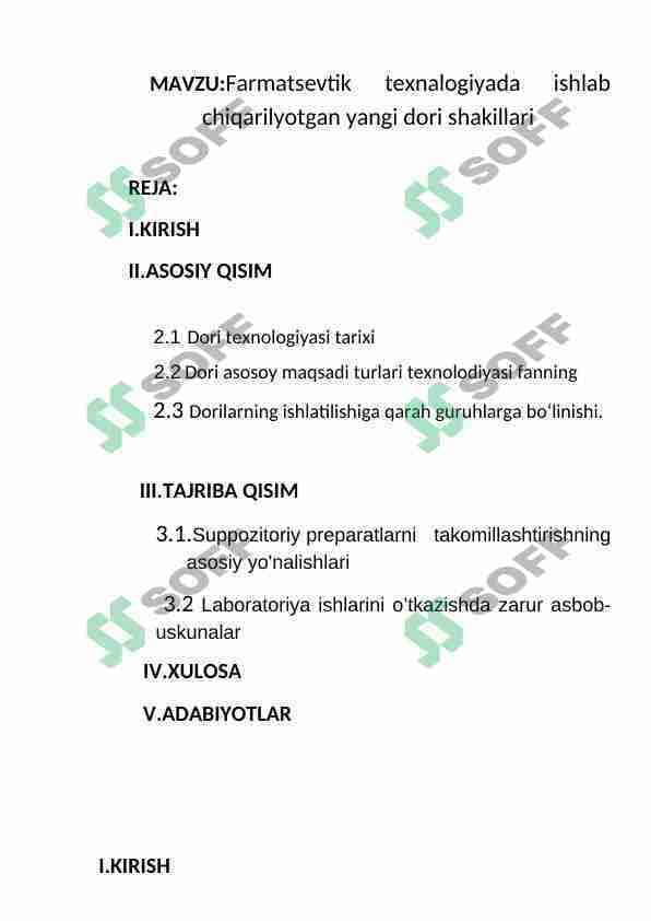 Farmatsevtik texnalogiyada ishlab  chiqarilyotgan yangi dori shakillari