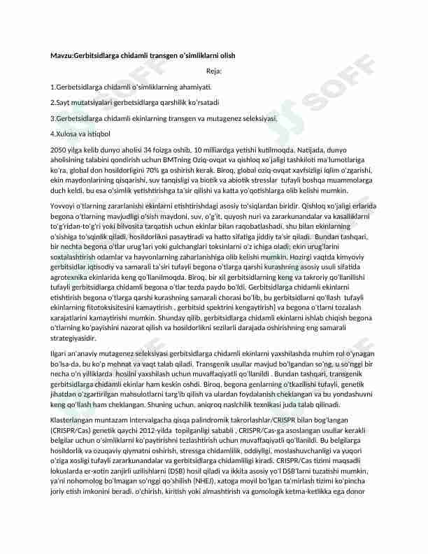 Gerbitsidlarga chidamli transgen o'simlik olish