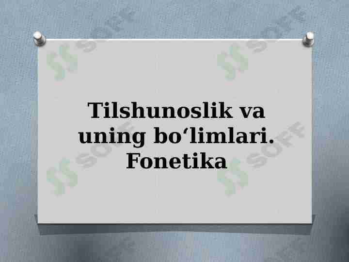 Tilshunoslik va uning bo‘limlari. Fonetika