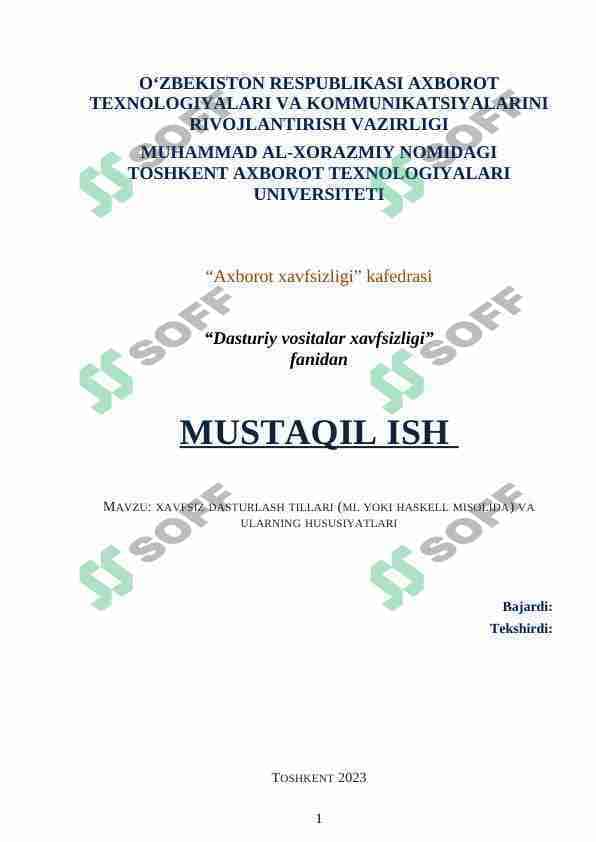 XAVFSIZ DASTURLASH TILLARI (ML YOKI HASKELL MISOLIDA) VA ULARNING HUSUSIYATLARI