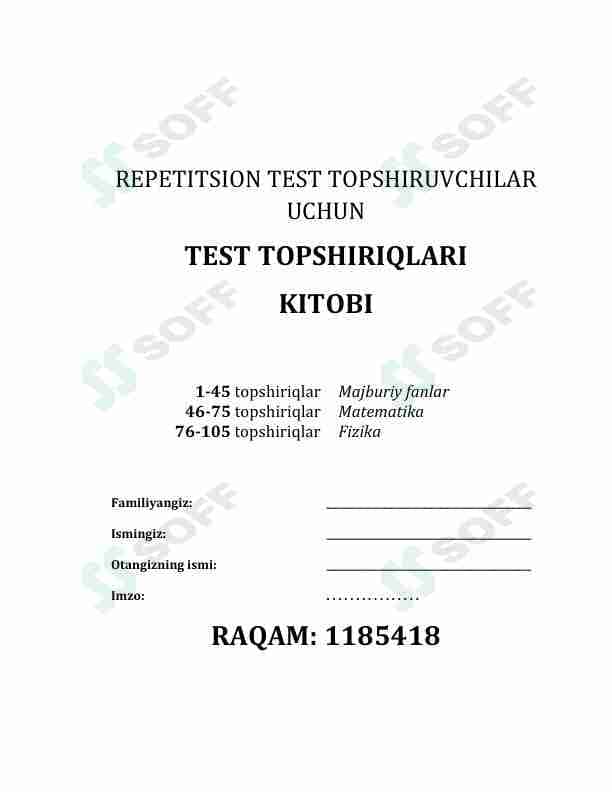 Majburiy fanlardan blok test Tushish EHTIMOLI BOR