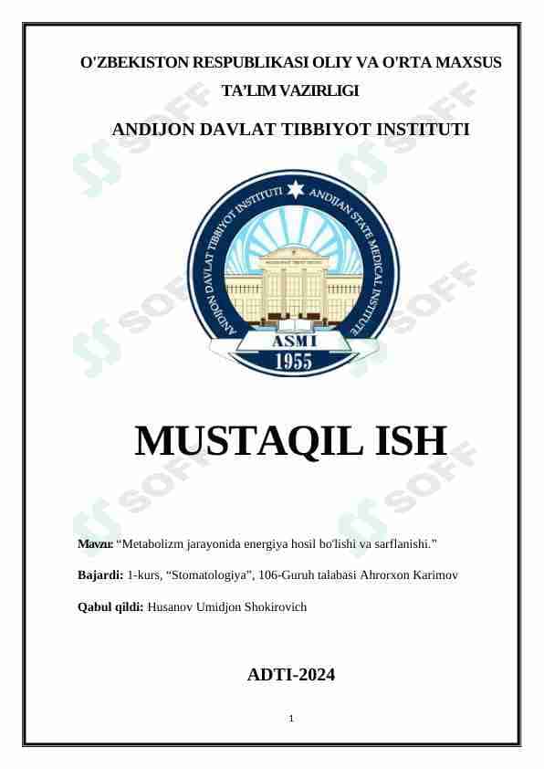Metabolizm jarayonida energiya hosil bo'lishi va sarflanishi