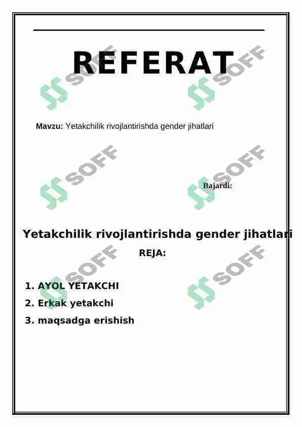 Yetakchilik rivojlanishida gender jihatlari