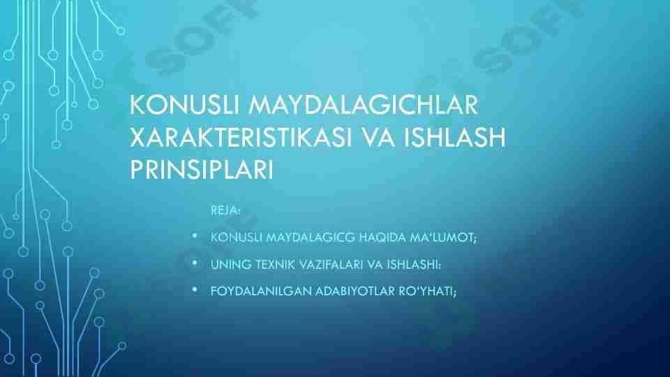 Konusli maydalagichlar harakteristikasi