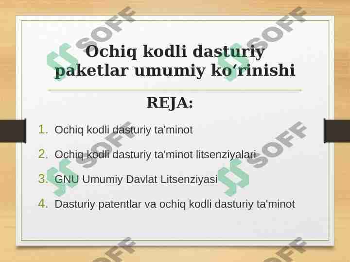 Ochiq kodli dasturiy paketlar umumiy koʻrinishi