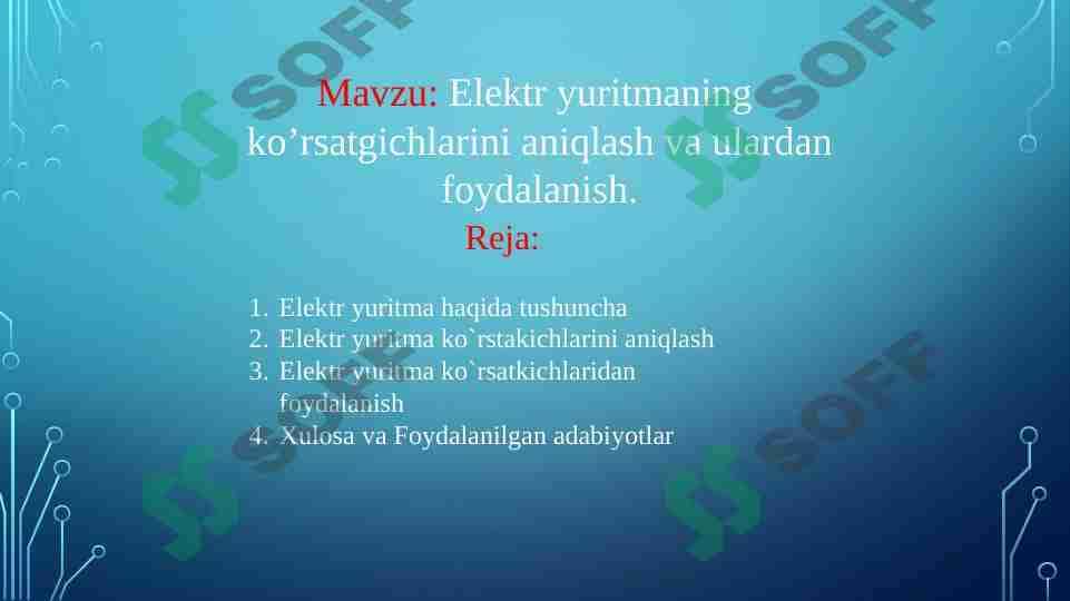 Elektr yuritmaning  ko’rsatgichlarini aniqlash va ulardan foydalanish