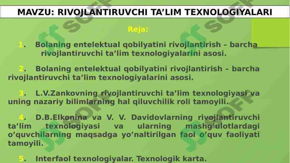 RIVOJLANTIRUVCHI TA’LIM TEXNOLOGIYALARI