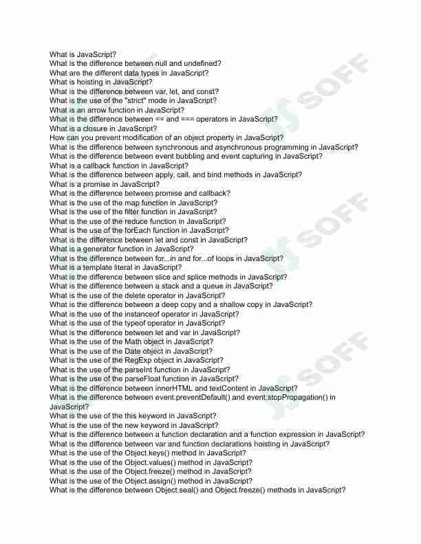 50 JavaScript interview questions in Java Script
