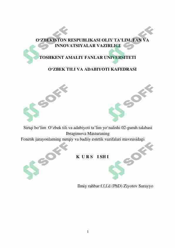FONETIK JARAYONLARINING NUTQIY VA BADIIY ESTETIK  VAZIFALARI