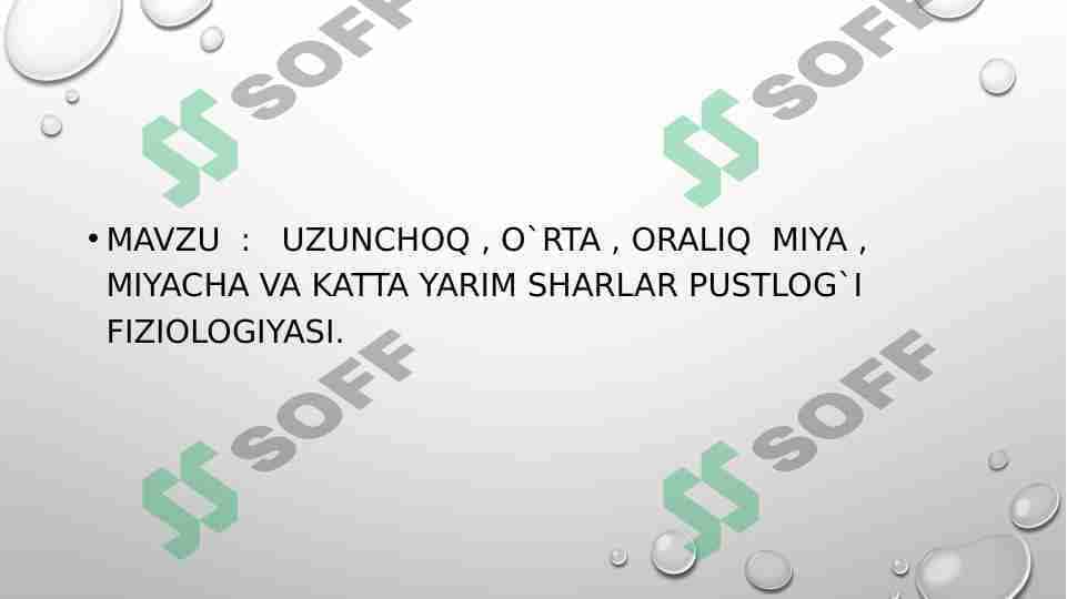 UZUNCHOQ , O`RTA , ORALIQ  MIYA , MIYACHA VA KATTA YARIM SHARLAR PUSTLOG`I FIZIOLOGIYASI