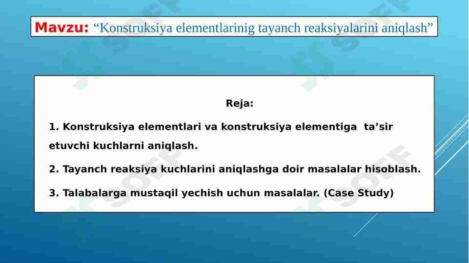 Konstruksiya elementlarinig tayanch reaksiyalarini aniqlash