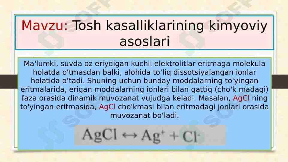 Tosh kasalliklarining kimyoviy asoslari