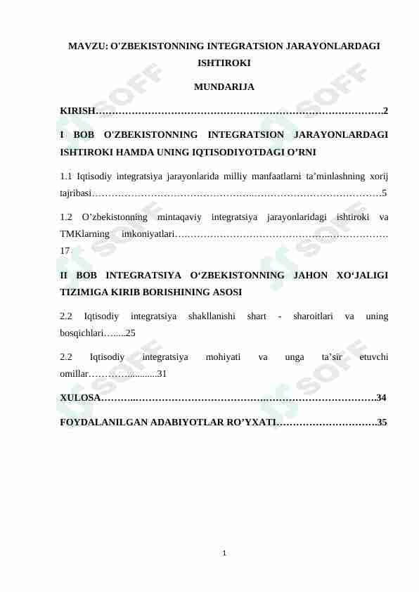 O'ZBEKISTONNING INTEGRATSION JARAYONLARDAGI  ISHTIROKI