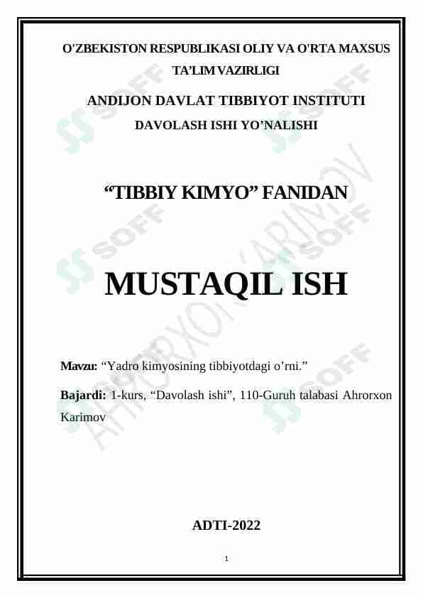 Yadro kimyosining tibbiyotdagi o’rni