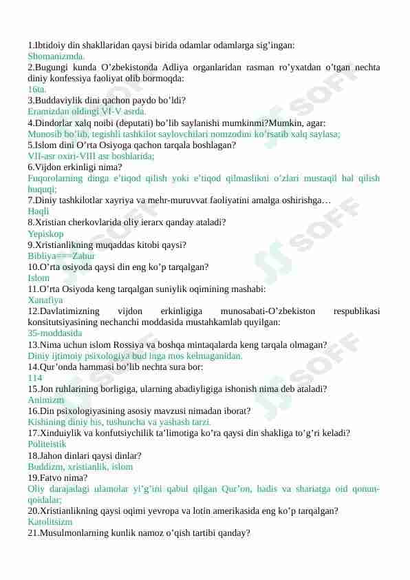 Dinshunoslik savol-javob
