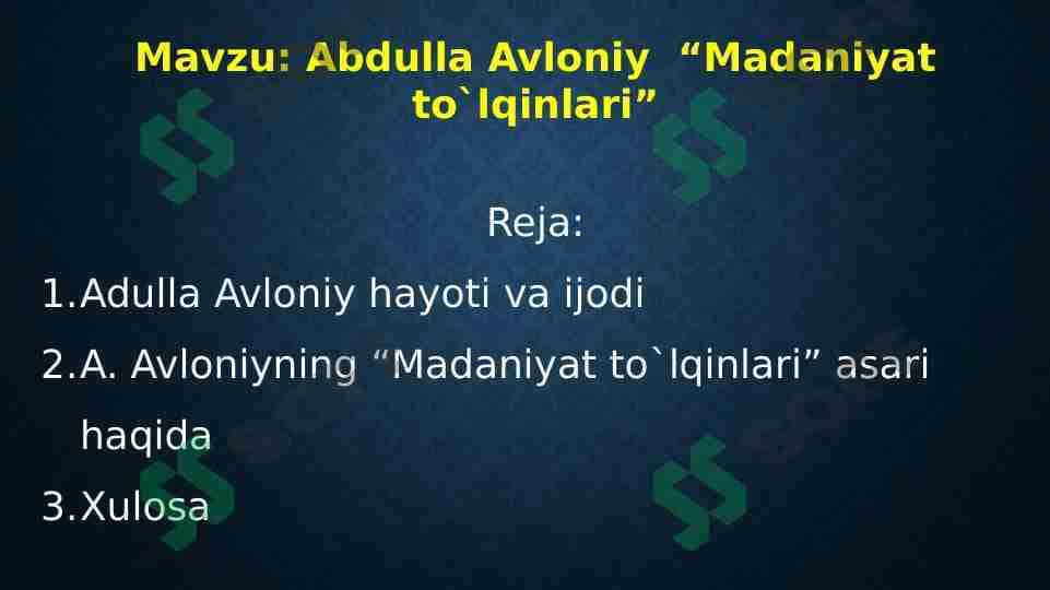 Abdulla Avloniy  “Madaniyat to`lqinlari”