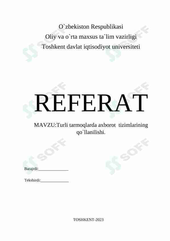 Turli tarmoqlarda axborot tizimlarining qo`llanilishi.