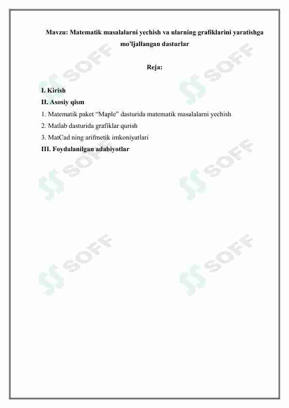 Matematik masalalarni yechish va ularning grafiklarini yaratishga mo'ljallangan dasturlar