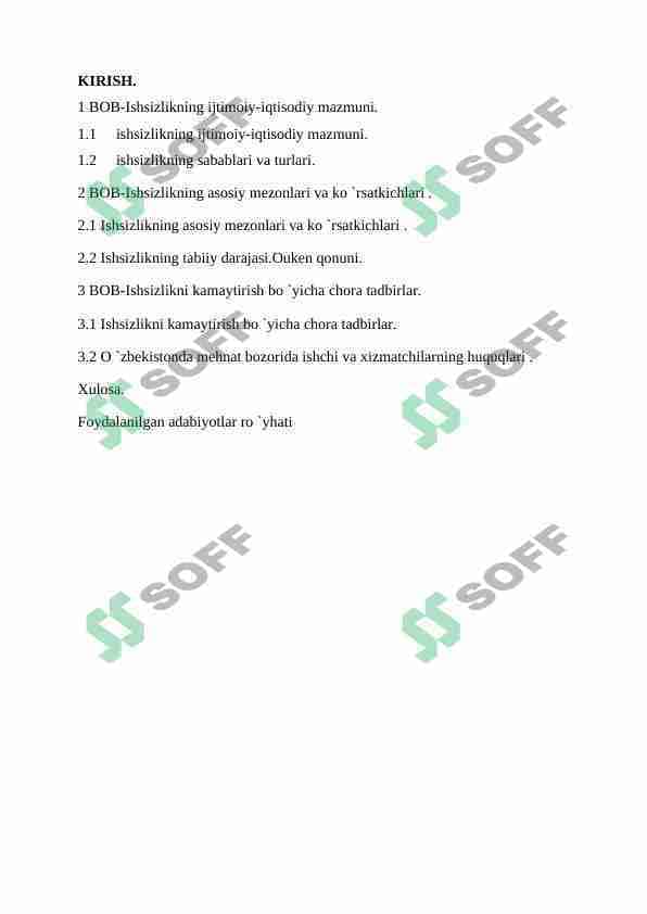 Aholi o `rtasidagi ishsizlikni kamaytirish,odamlar va oilalarning daromadini oshirish yo `llari