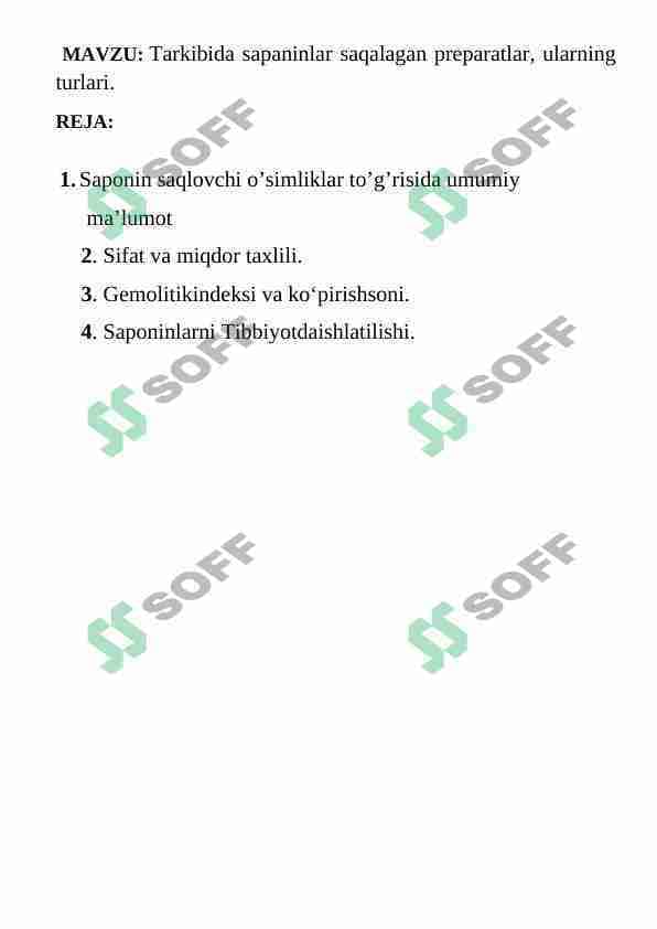 Tarkibida sapaninlar saqalagan preparatlar, ularning turlari