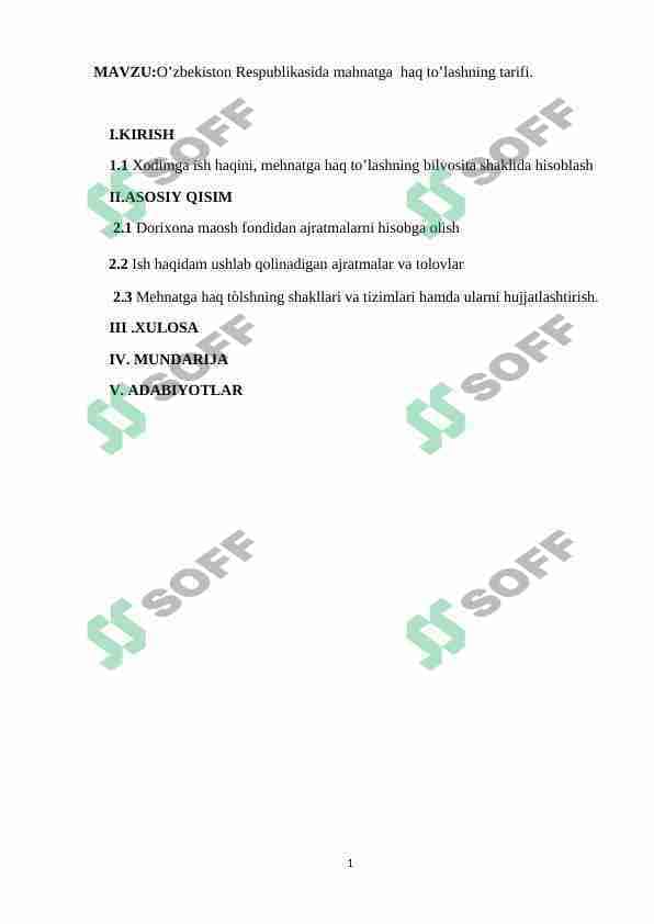 O’zbekiston Respublikasida mahnatga haq to’lashning tarifi. DORIXONA