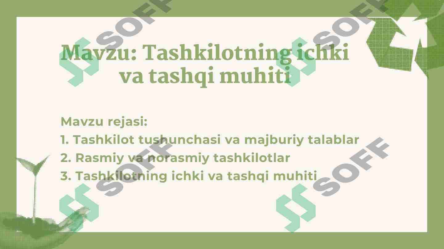 Tashkilotning ichki va tashqi muhiti