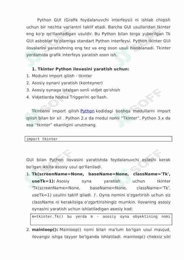 tkinter kutubxonasi haqida boshlang'ich ma'lumot