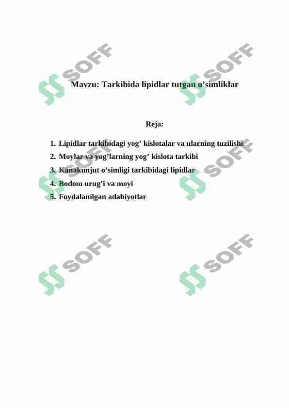 Kanakunjut o’simligi tarkibidagi lipidlar