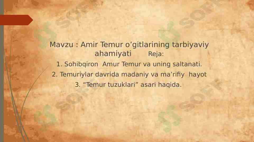 Amir Temur o’gitlarining tarbiyaviy ahamiyati