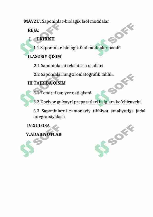 Saponinlar-biolagik faol moddalar