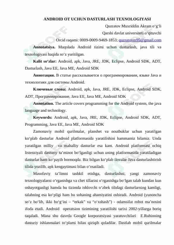 ANDROID OT UCHUN DASTURLASH TEXNOLOGIYASI